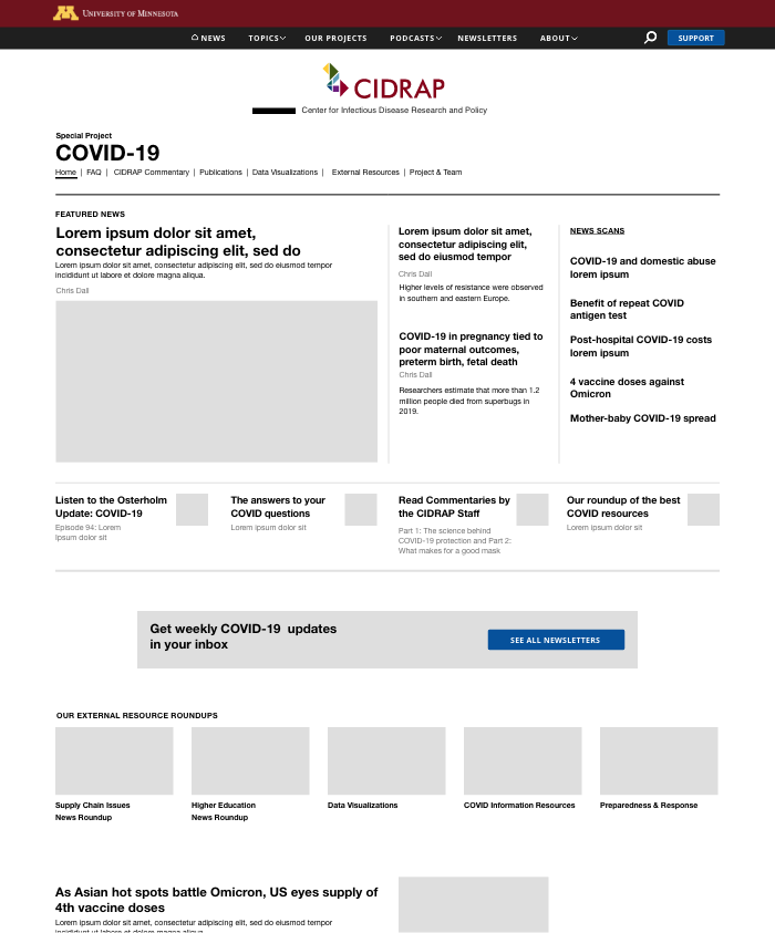 User Experience & wireframes for CIDRAP.