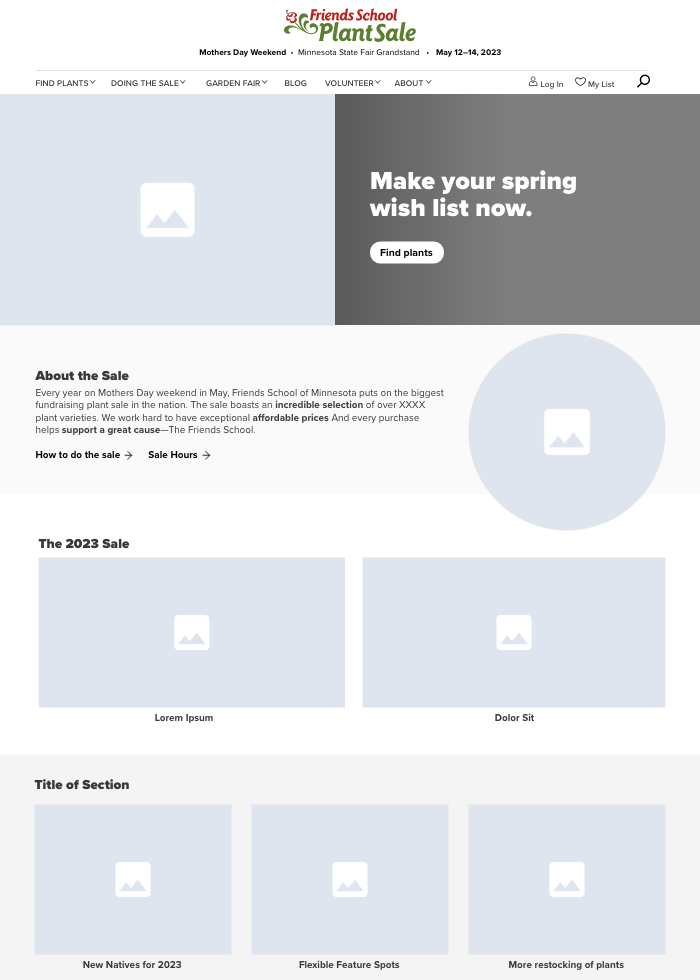 User Experience & wireframes for the Friends School Plant Sale.