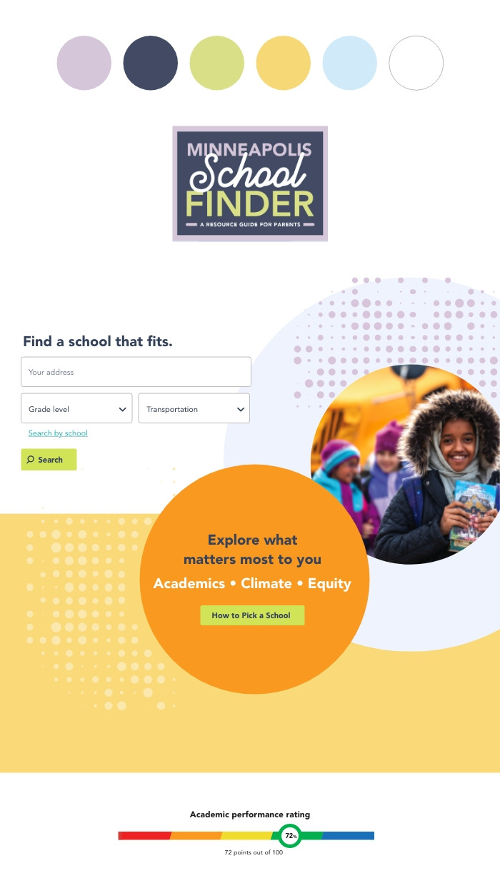 Design for the Minneapolis School Finder.